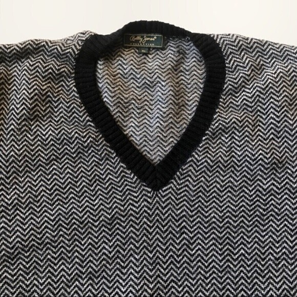 Bobby Jones Chevron V Neck Sweater Wool Cashmere Black Gray XL - Picture 5 of 14